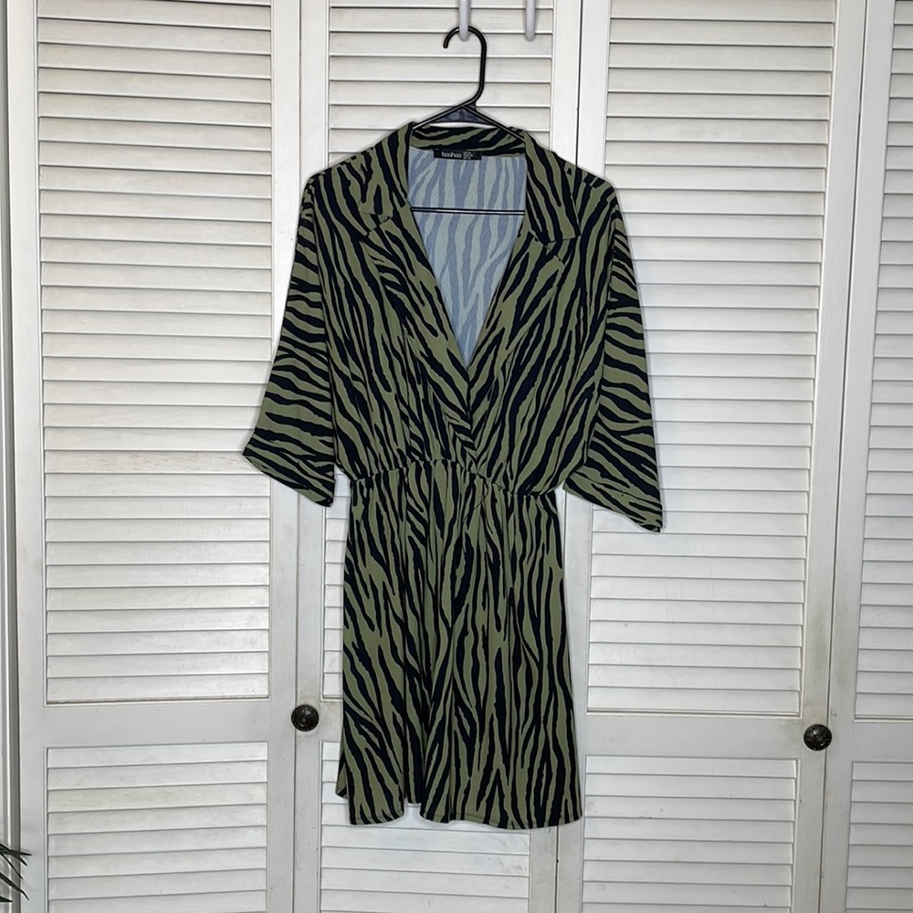 Green zebra print dress